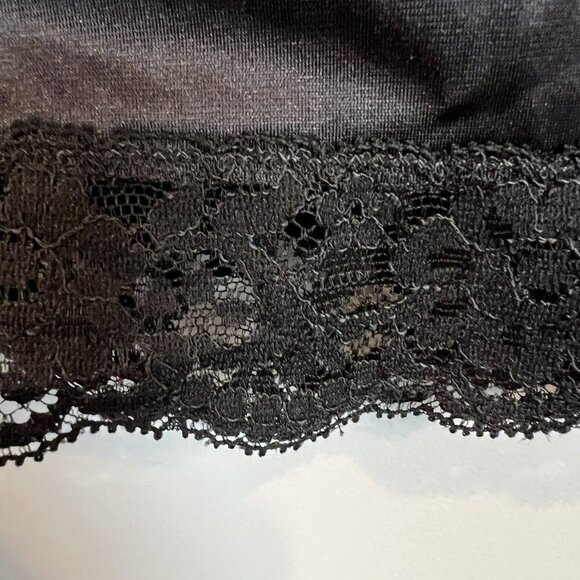 Vintage Vasserette Black Half Slip Size Small Lace Trim Slit Midi Length - Picture 3 of 8